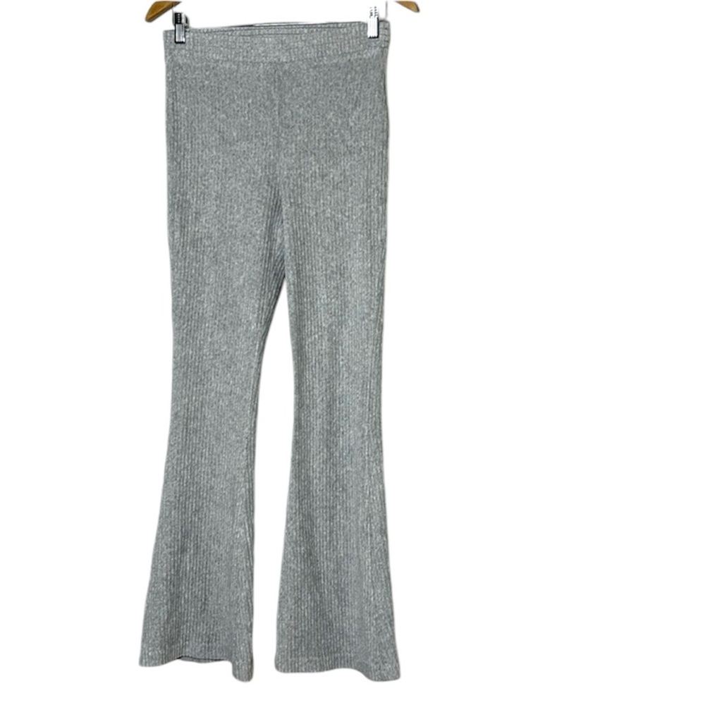 Aerie gray high waist ribbed flare pants size MEDIUM SHORT bell bottom pull on